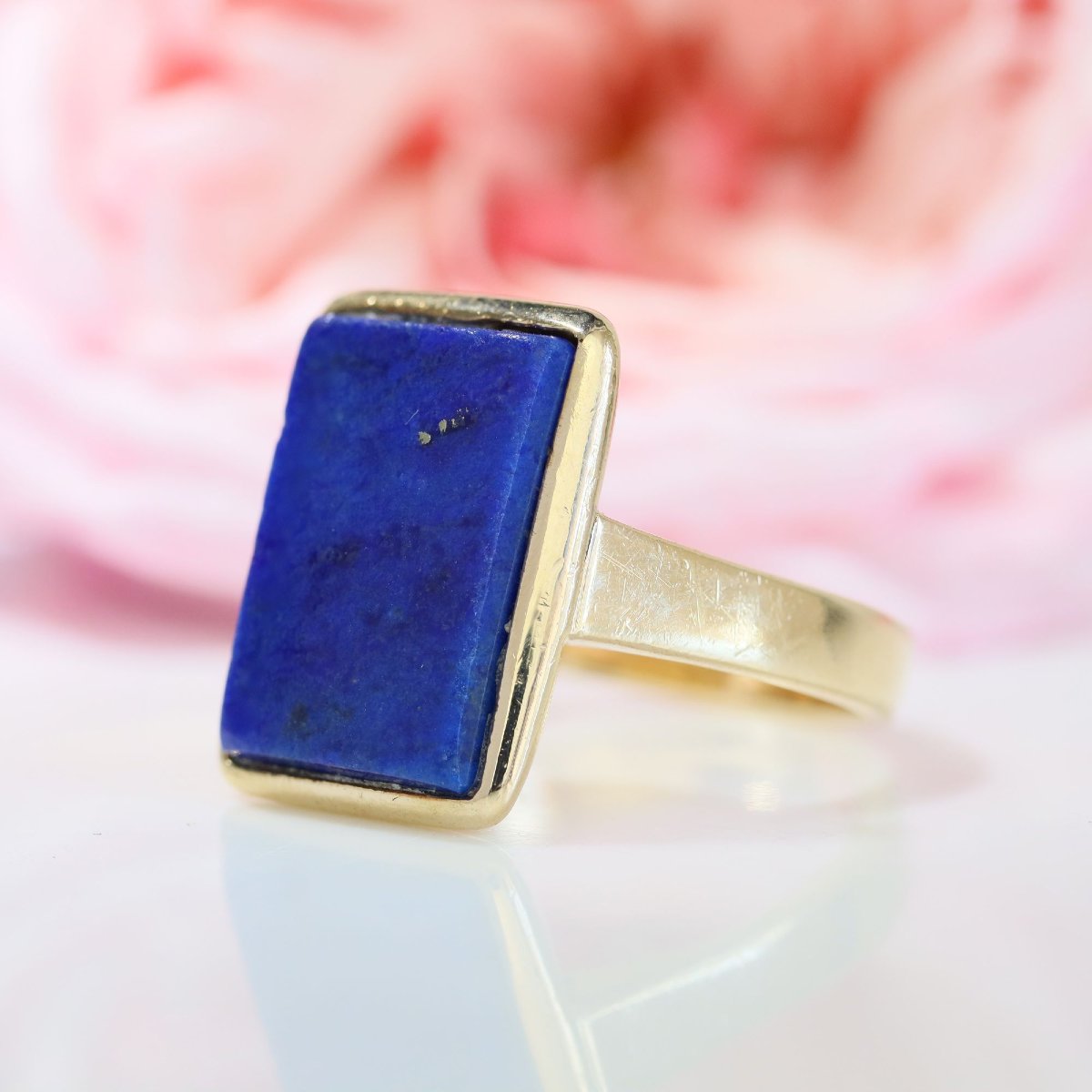 Bague ancienne rectangulaire lapis-lazuli et or-photo-4
