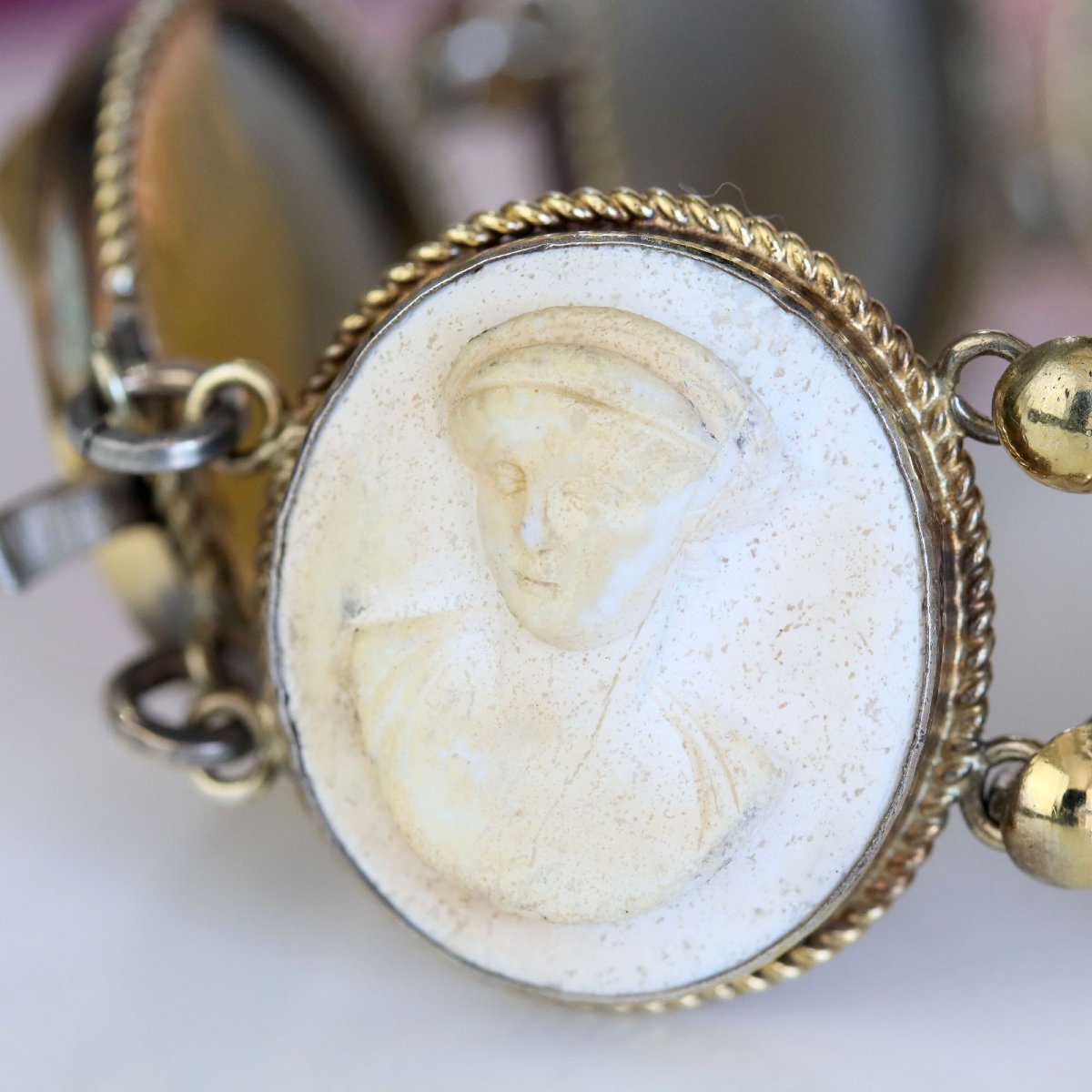 Antique Vermeil Bracelet With Lava Stone Cameos-photo-2
