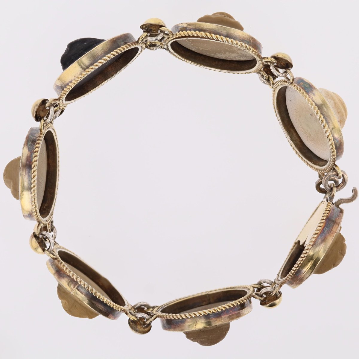 Antique Vermeil Bracelet With Lava Stone Cameos-photo-3