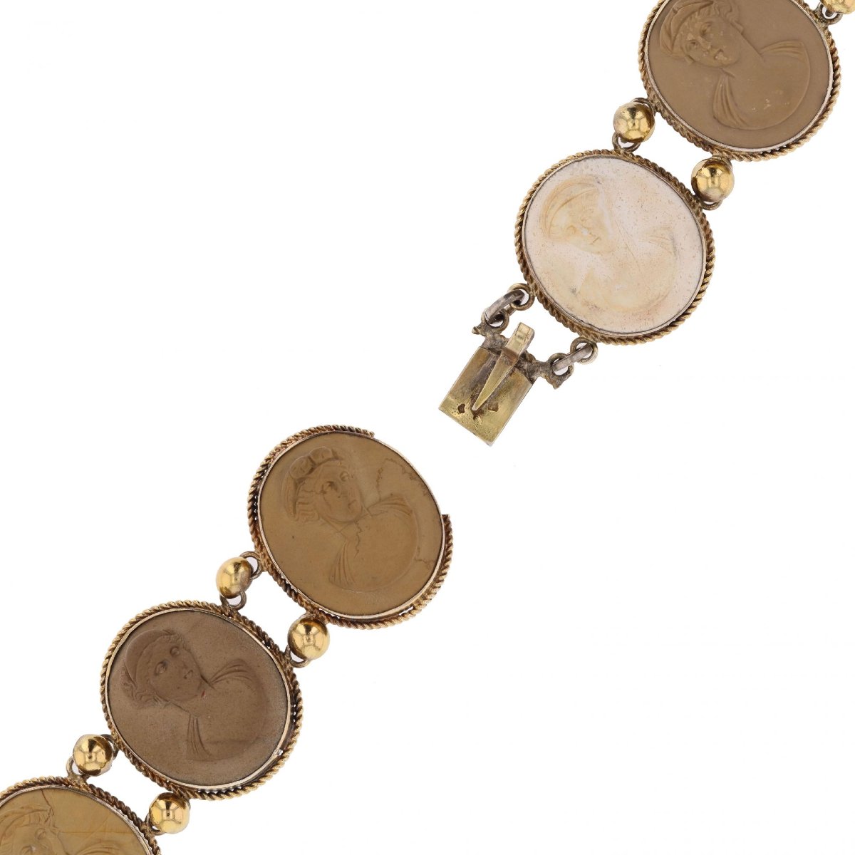 Antique Vermeil Bracelet With Lava Stone Cameos-photo-4