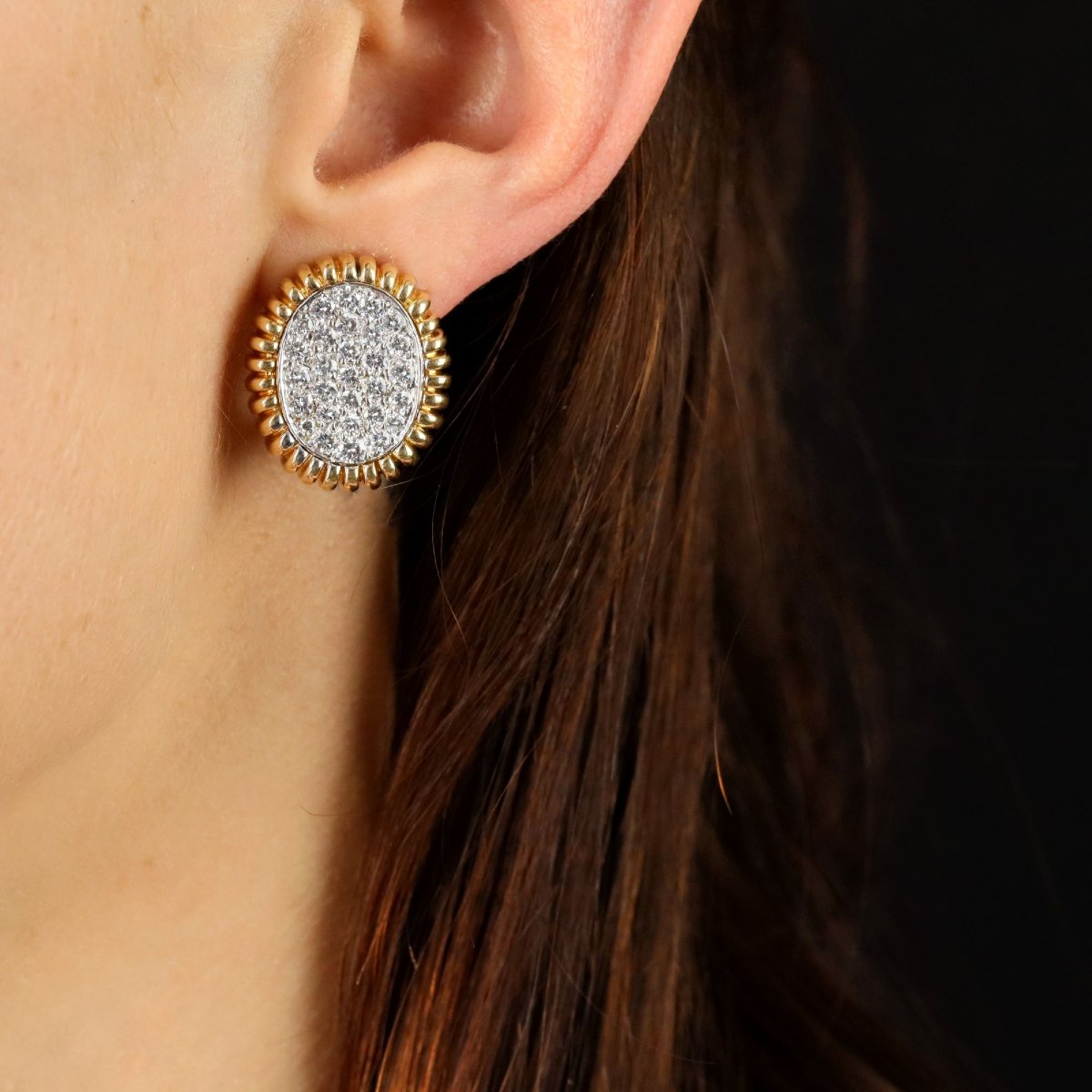 Vintage Platinum Yellow Gold Diamond Earrings-photo-2