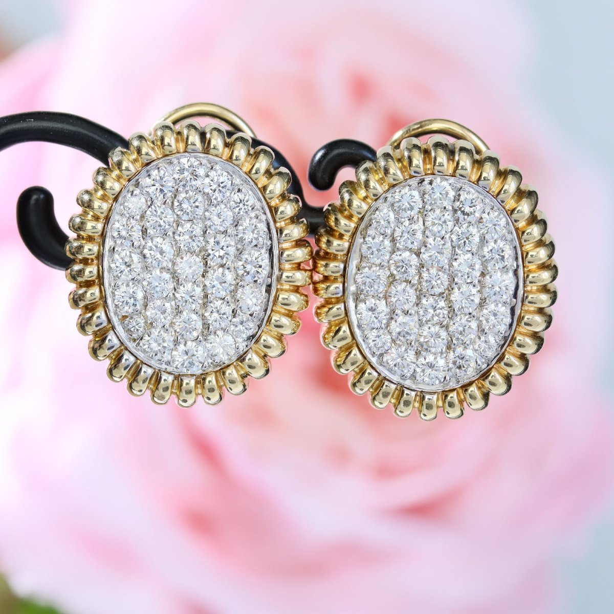 Vintage Platinum Yellow Gold Diamond Earrings-photo-3