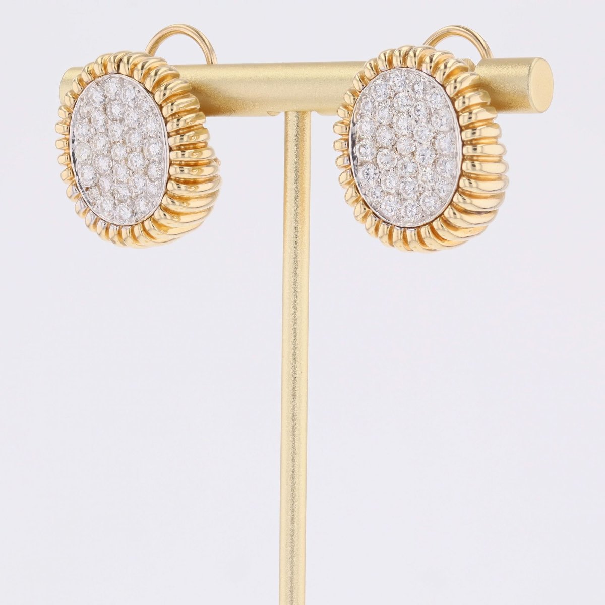 Vintage Platinum Yellow Gold Diamond Earrings-photo-4