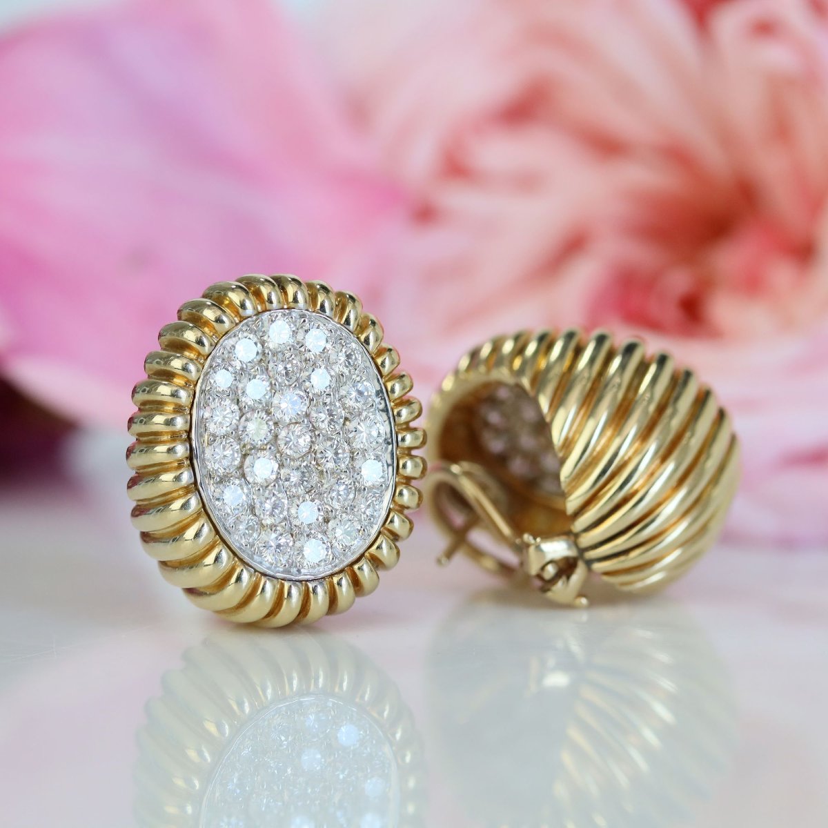Vintage Platinum Yellow Gold Diamond Earrings-photo-3