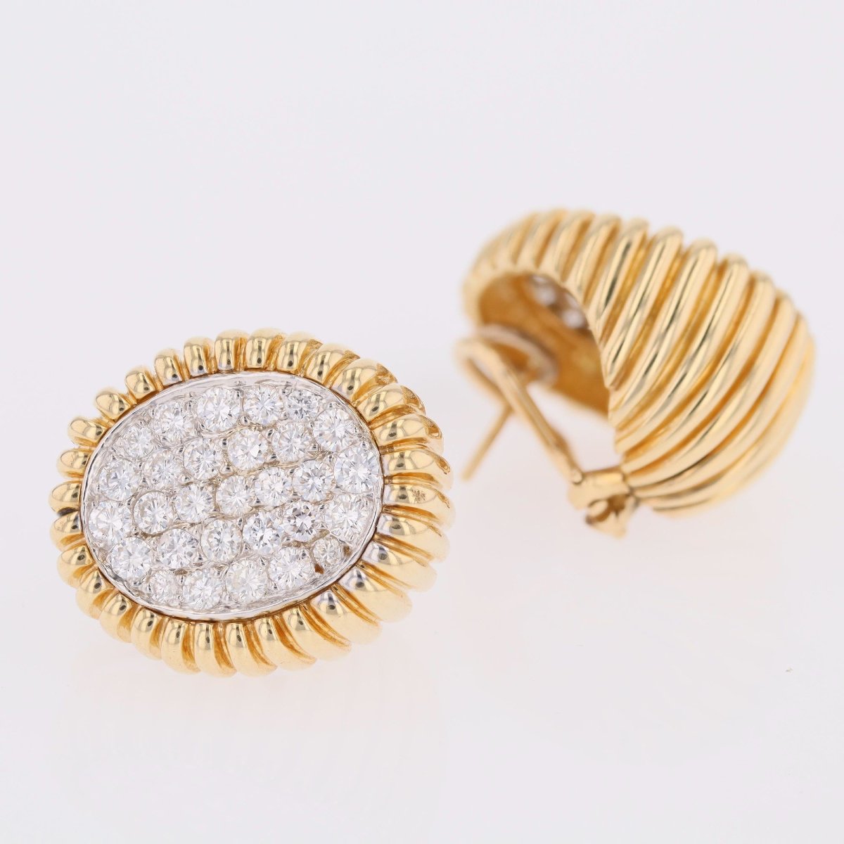 Vintage Platinum Yellow Gold Diamond Earrings-photo-4