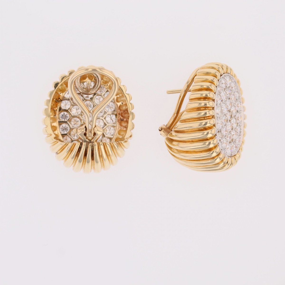 Vintage Platinum Yellow Gold Diamond Earrings-photo-5