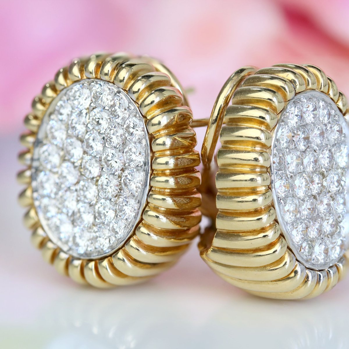 Vintage Platinum Yellow Gold Diamond Earrings-photo-6