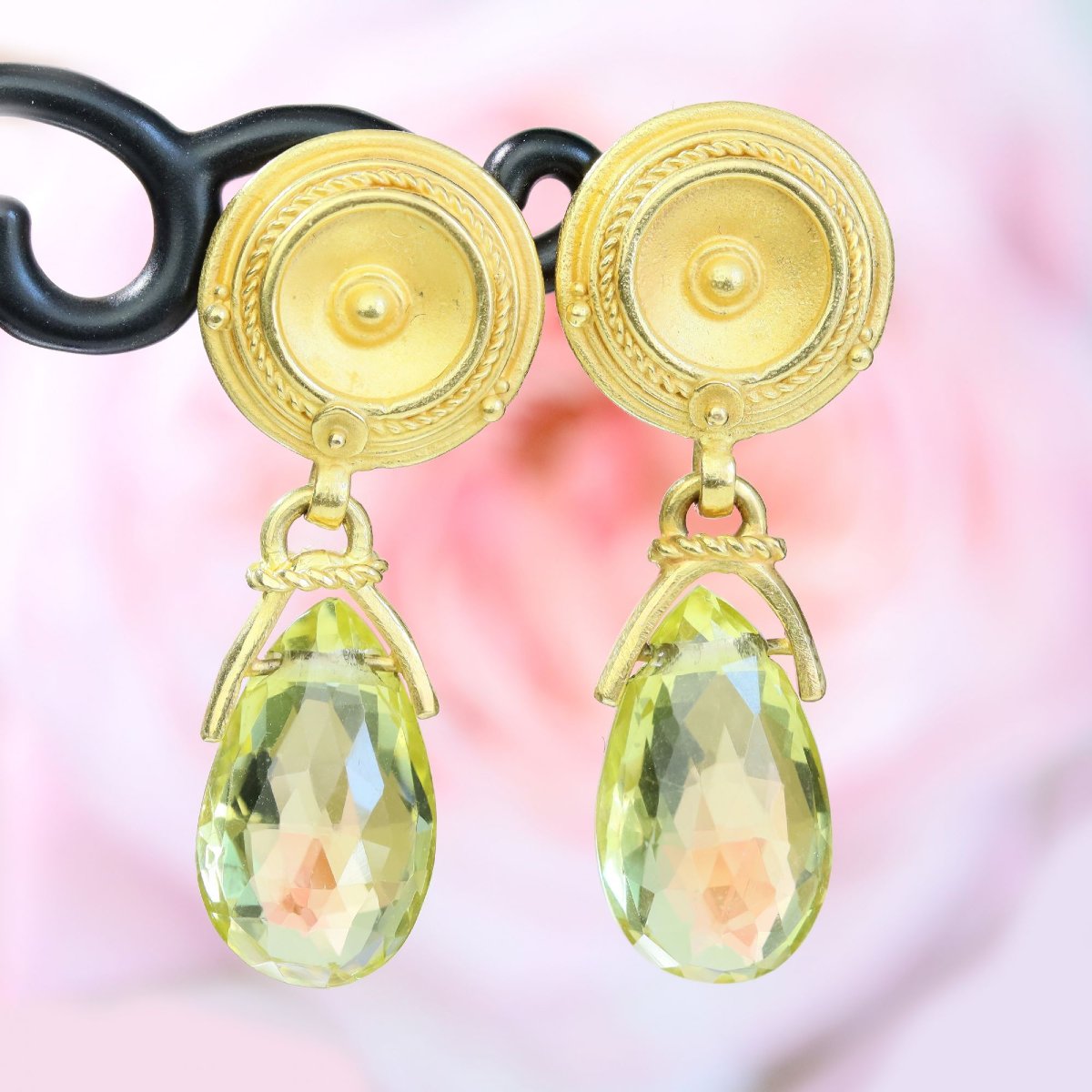 Matte Gold And Faceted Lemon Quartz Earrings-photo-3