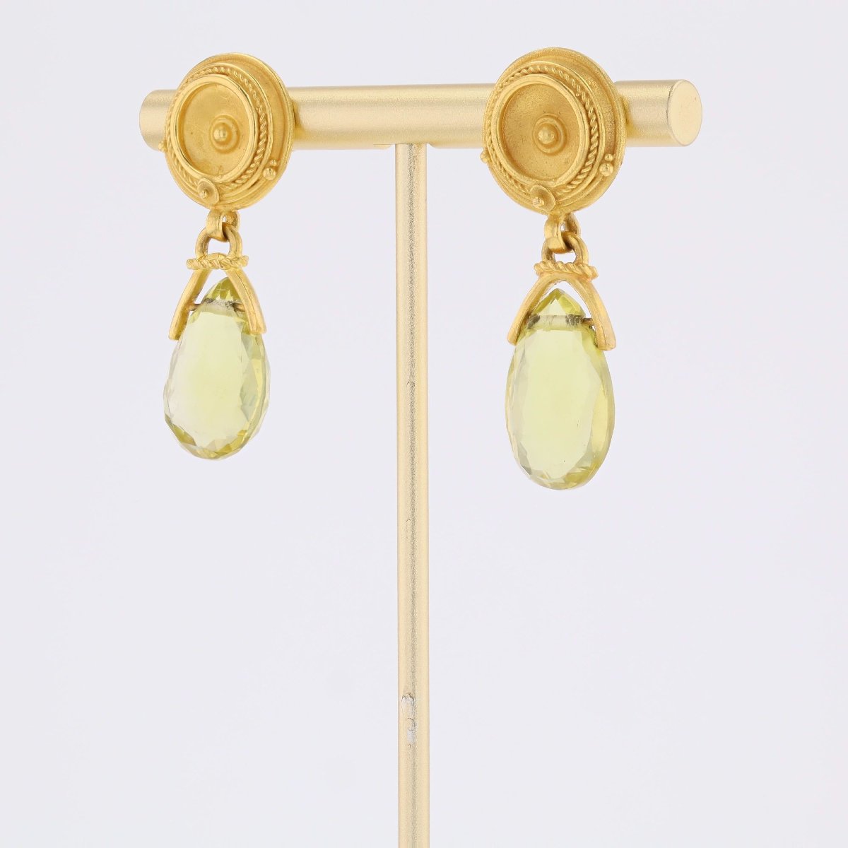 Matte Gold And Faceted Lemon Quartz Earrings-photo-4