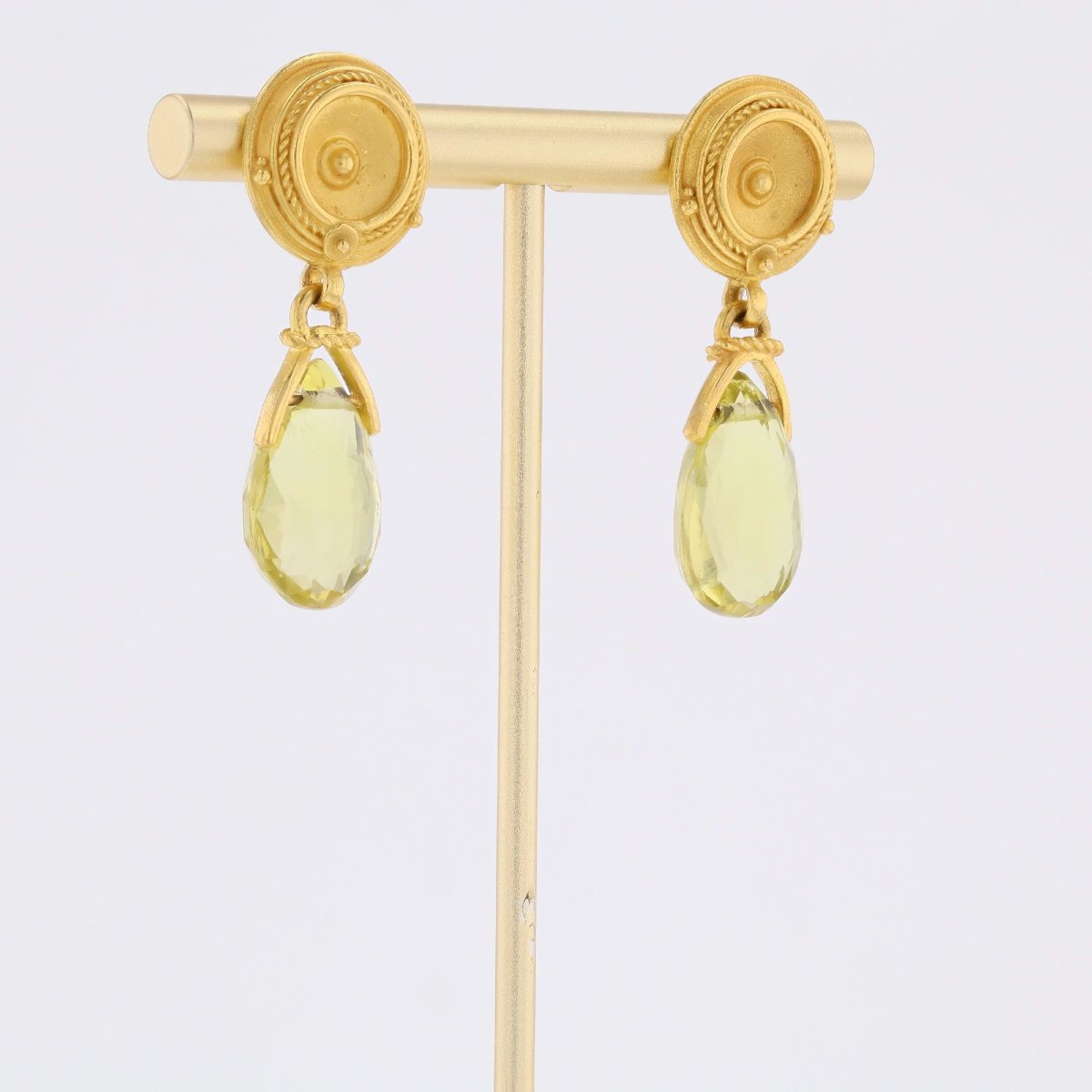 Matte Gold And Faceted Lemon Quartz Earrings-photo-1