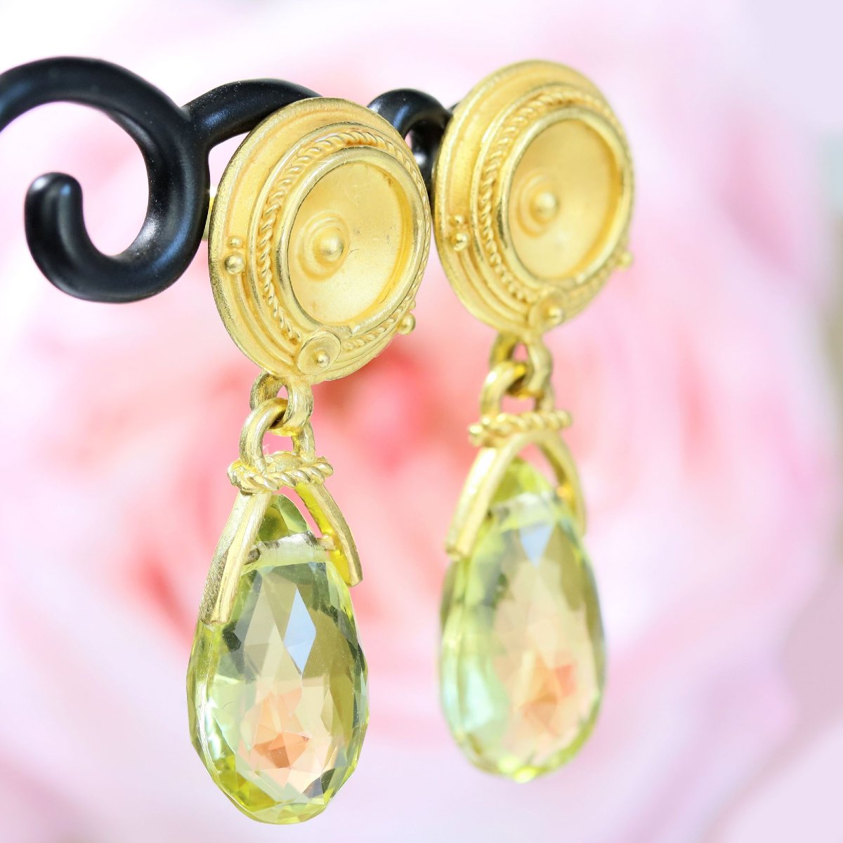 Matte Gold And Faceted Lemon Quartz Earrings-photo-4