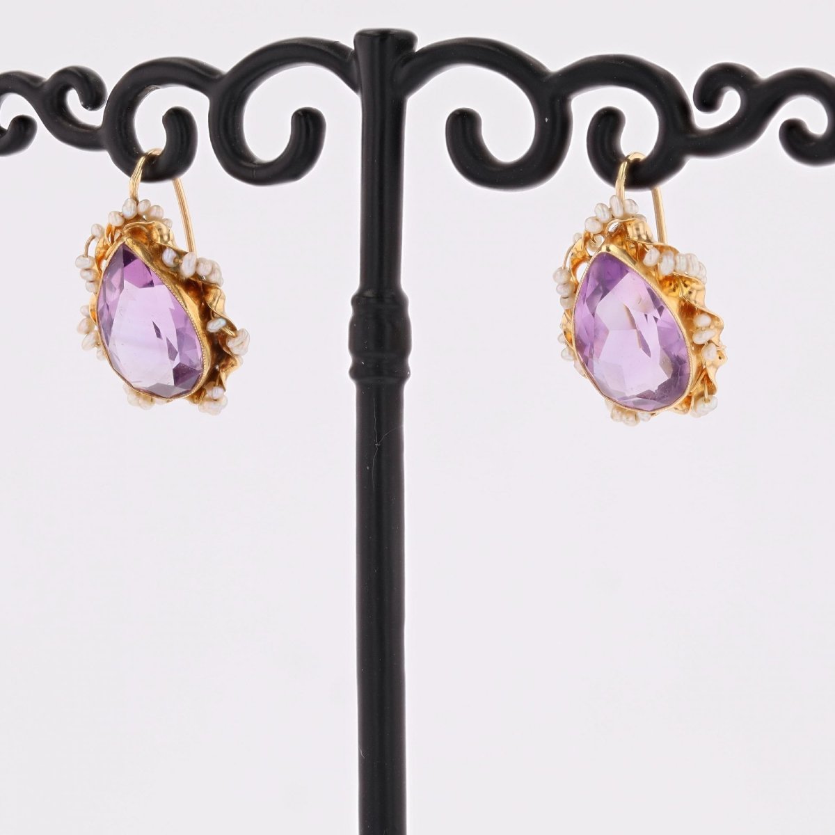 Boucles d'oreilles dormeuses améthystes et perles-photo-4