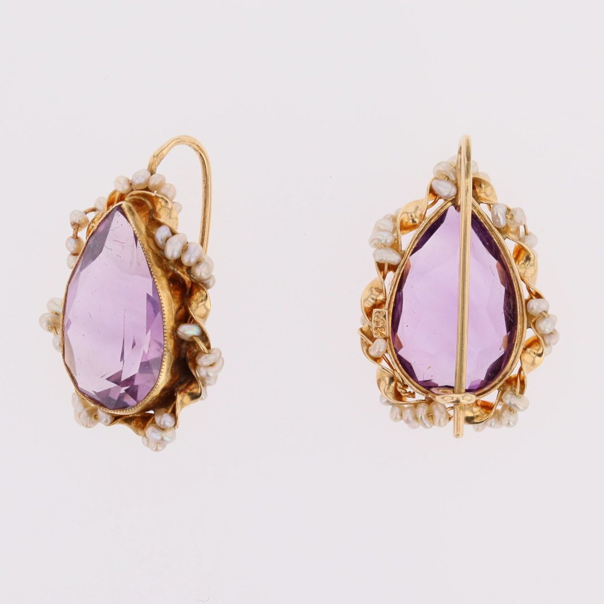 Boucles d'oreilles dormeuses améthystes et perles-photo-5