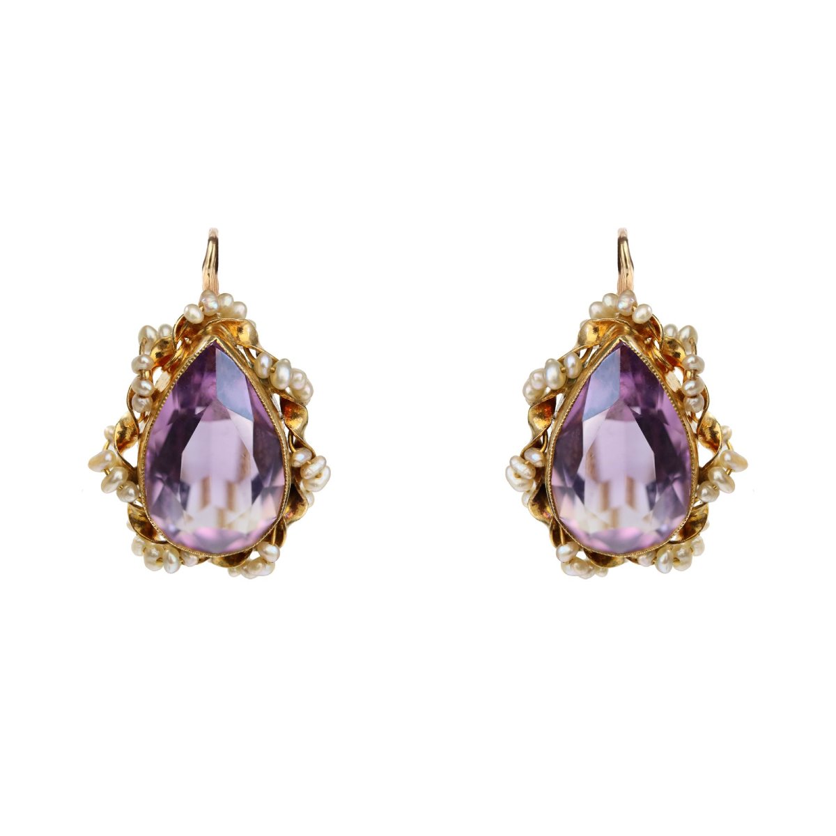 Boucles d'oreilles dormeuses améthystes et perles