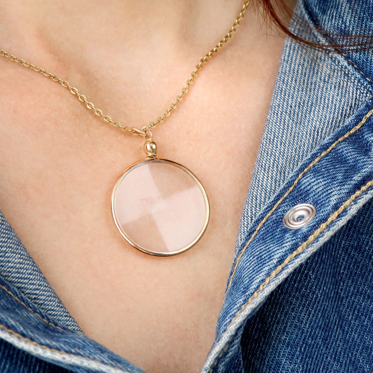 Pendentif rond verre et or rose-photo-2