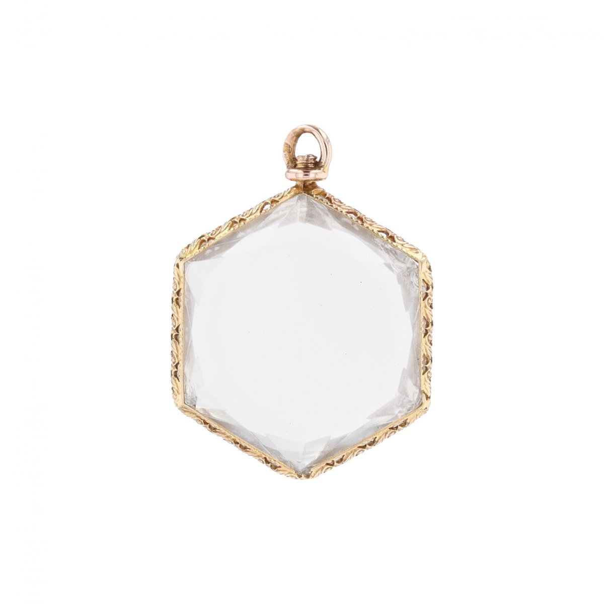 Hexagonal Chased Yellow Gold Glass Pendant