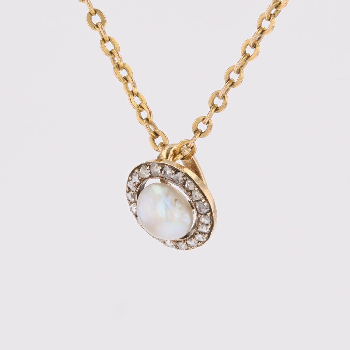 Pendentif ancien rond perle fine diamants-photo-4