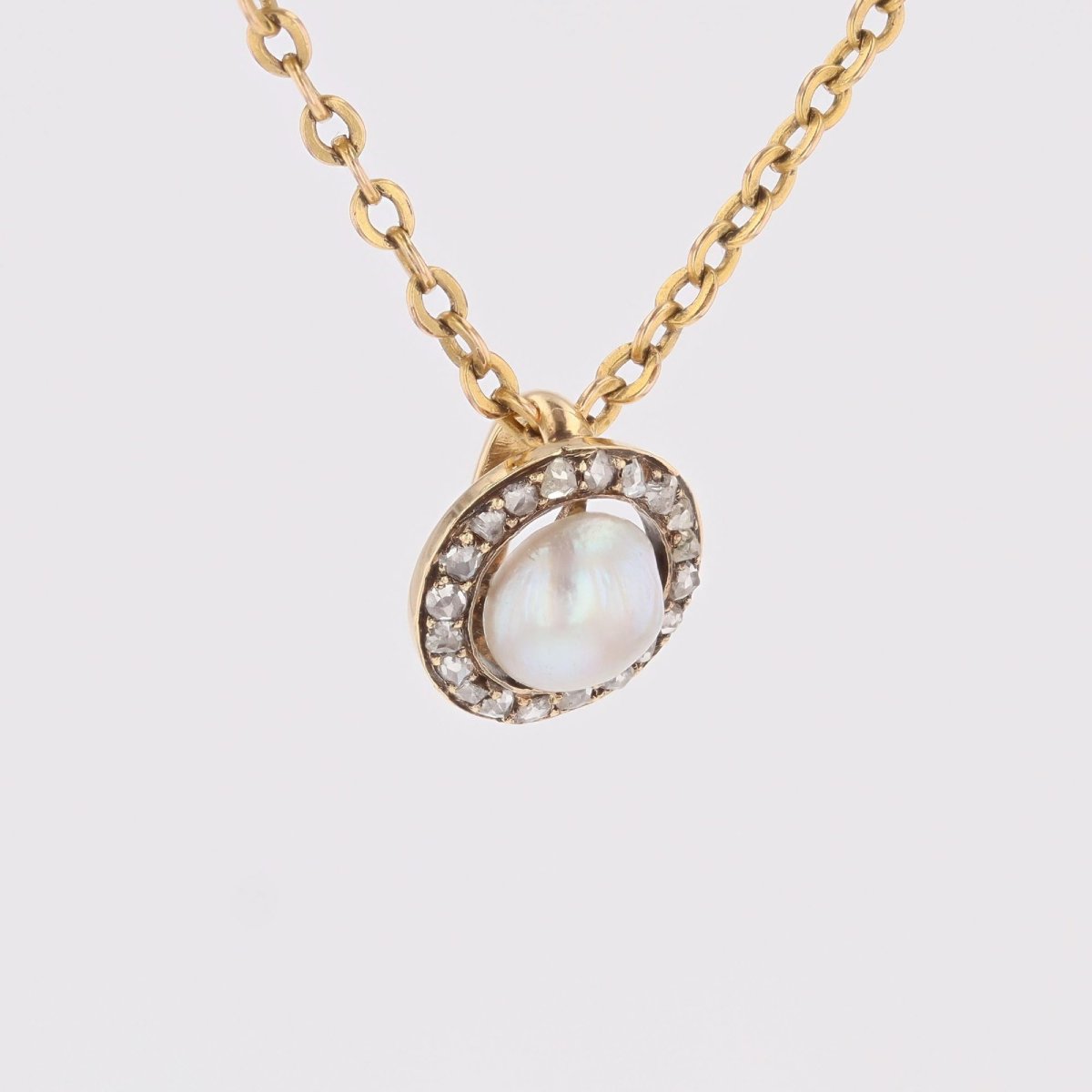 Pendentif ancien rond perle fine diamants-photo-1
