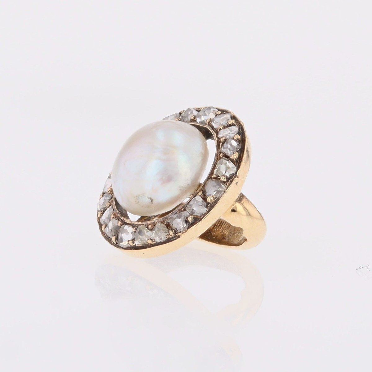 Pendentif ancien rond perle fine diamants-photo-4
