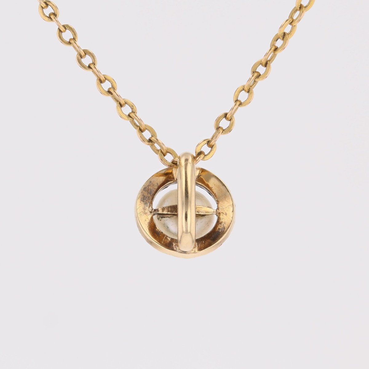 Pendentif ancien rond perle fine diamants-photo-6