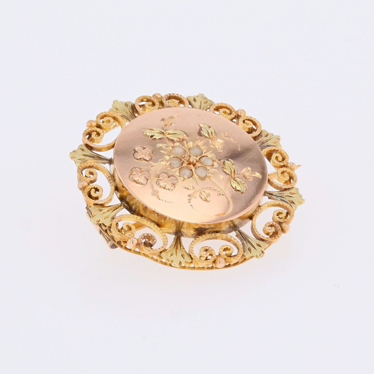 Broche de col ancienne or rose perles fines-photo-1