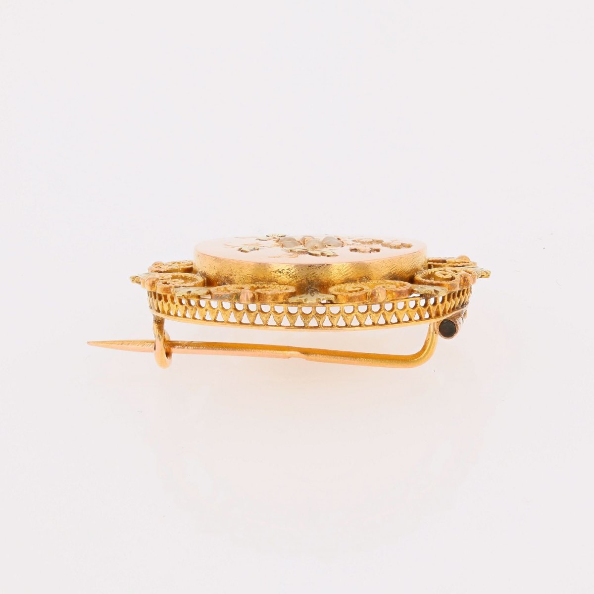 Broche de col ancienne or rose perles fines-photo-4