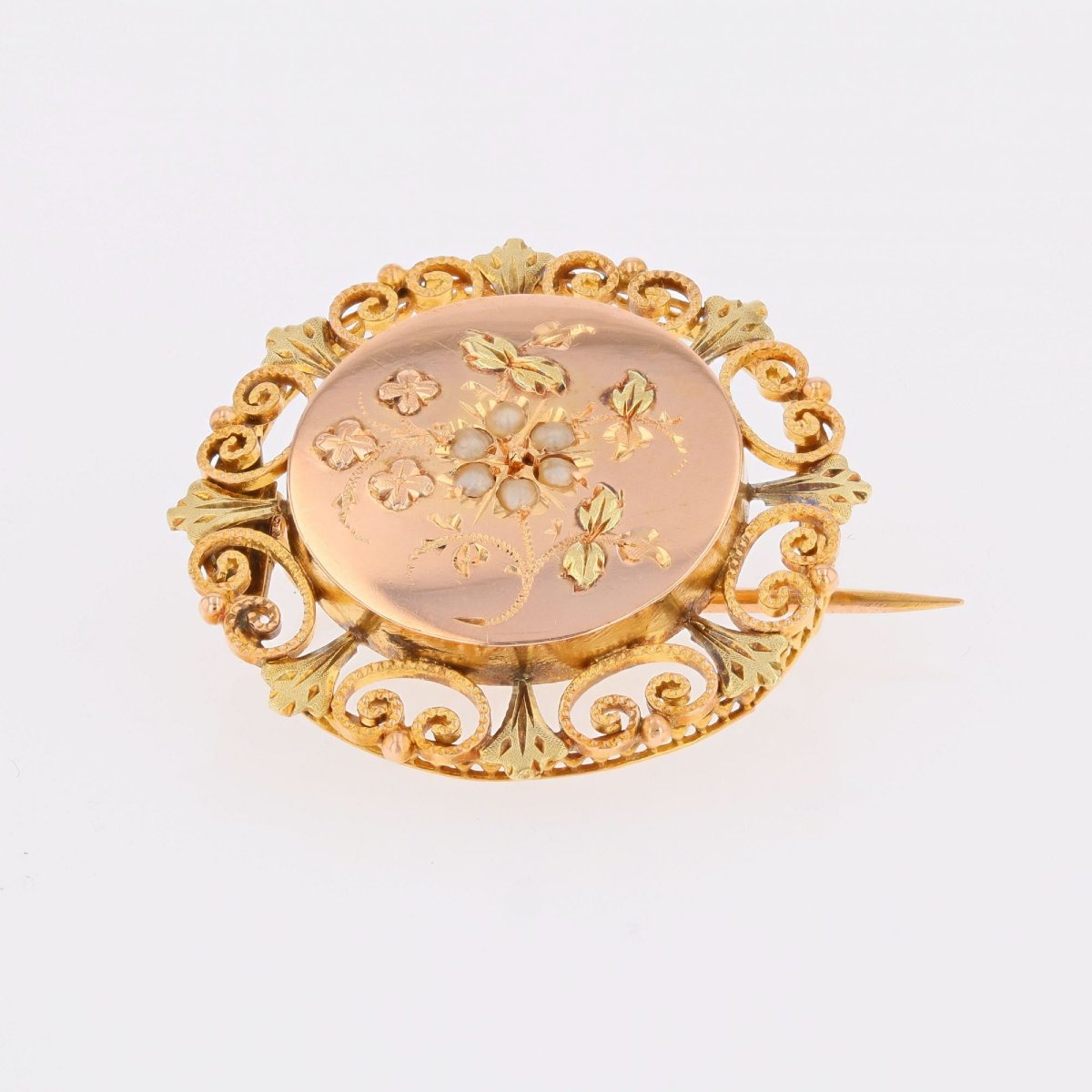 Broche de col ancienne or rose perles fines-photo-6