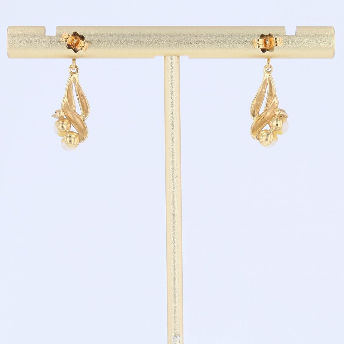 Modern Two Gold Diamond Cultured Pearl Earrings-photo-4