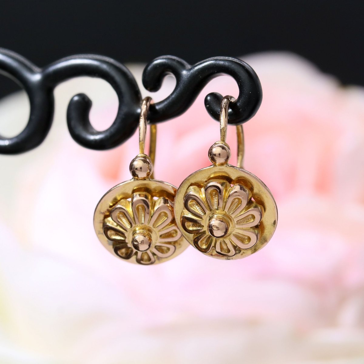 Antique Rose Gold Flower Sleepers-photo-2