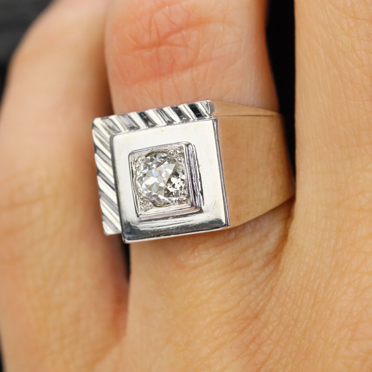 Vintage Platinum Diamond Signet Ring-photo-2