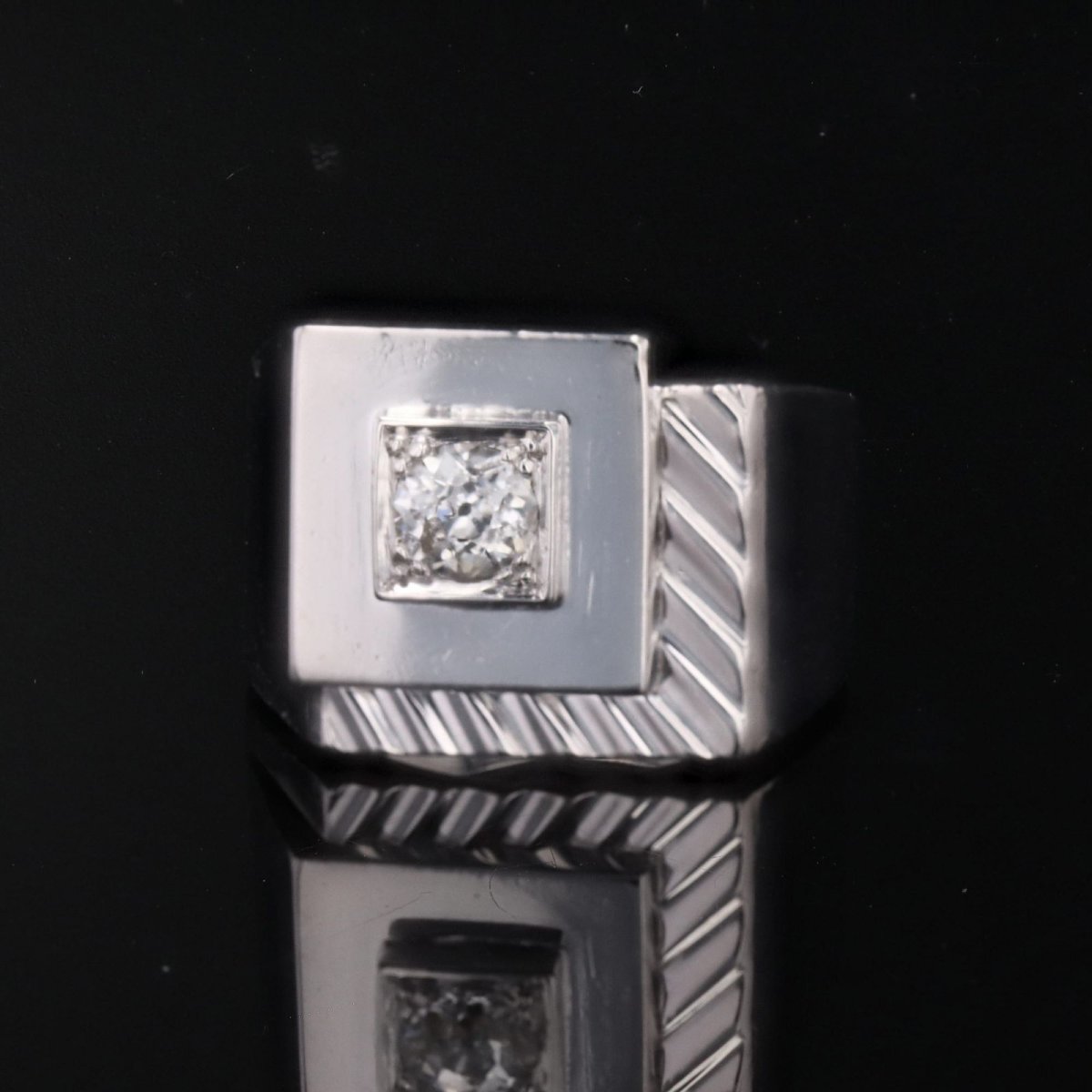 Vintage Platinum Diamond Signet Ring-photo-1