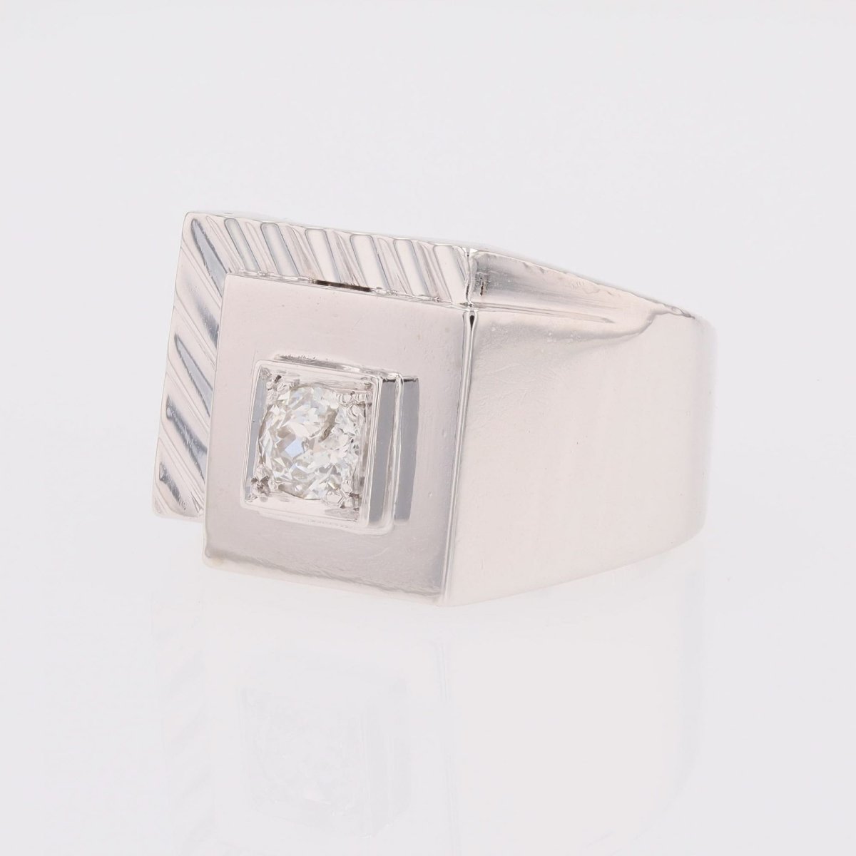 Vintage Platinum Diamond Signet Ring-photo-4