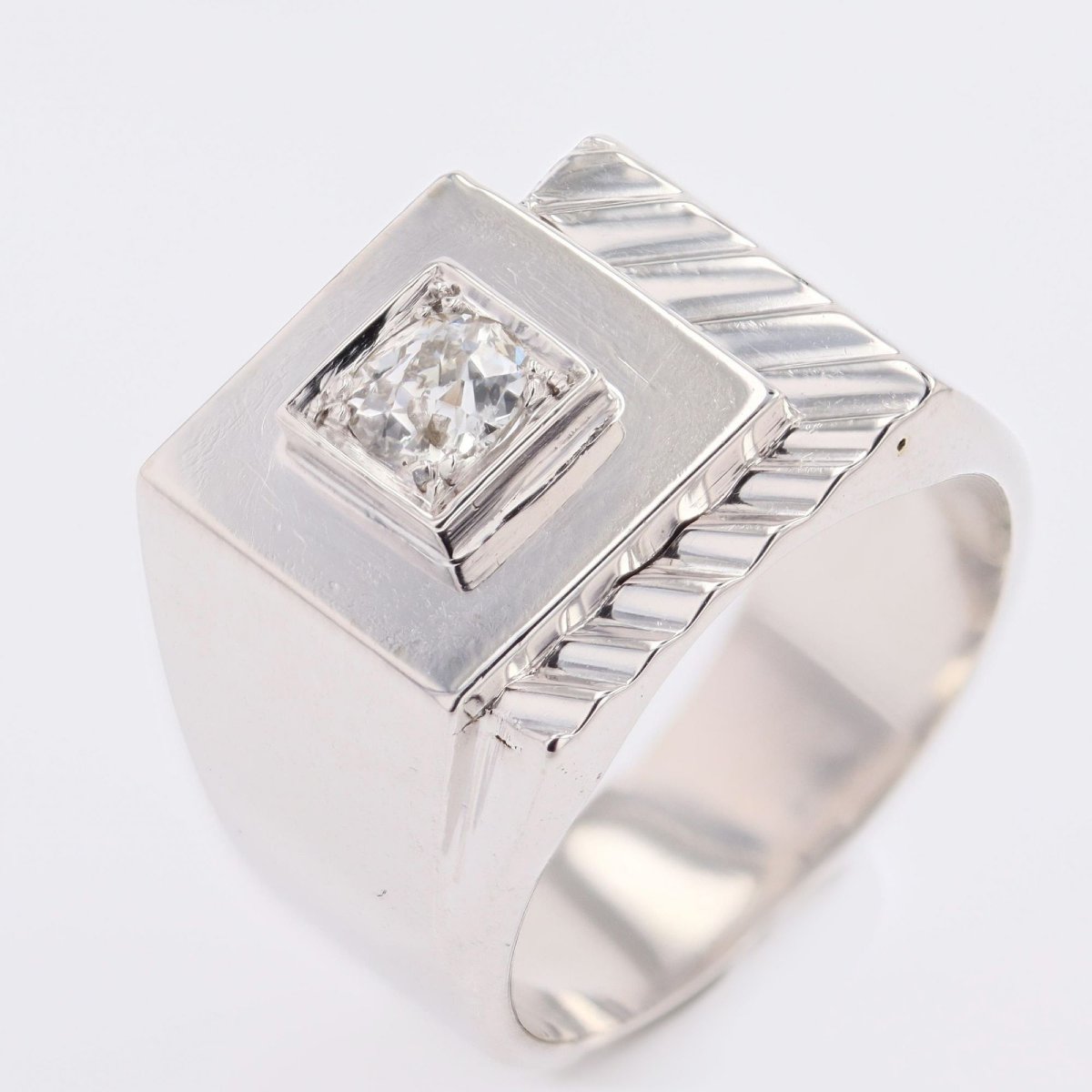 Vintage Platinum Diamond Signet Ring-photo-5