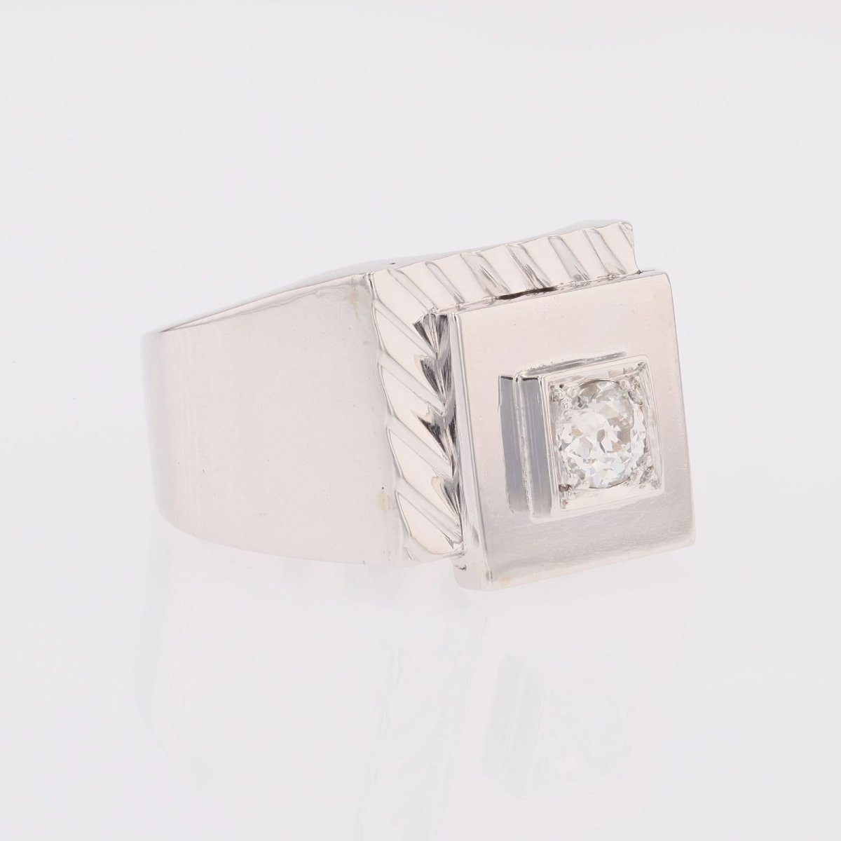 Vintage Platinum Diamond Signet Ring-photo-6
