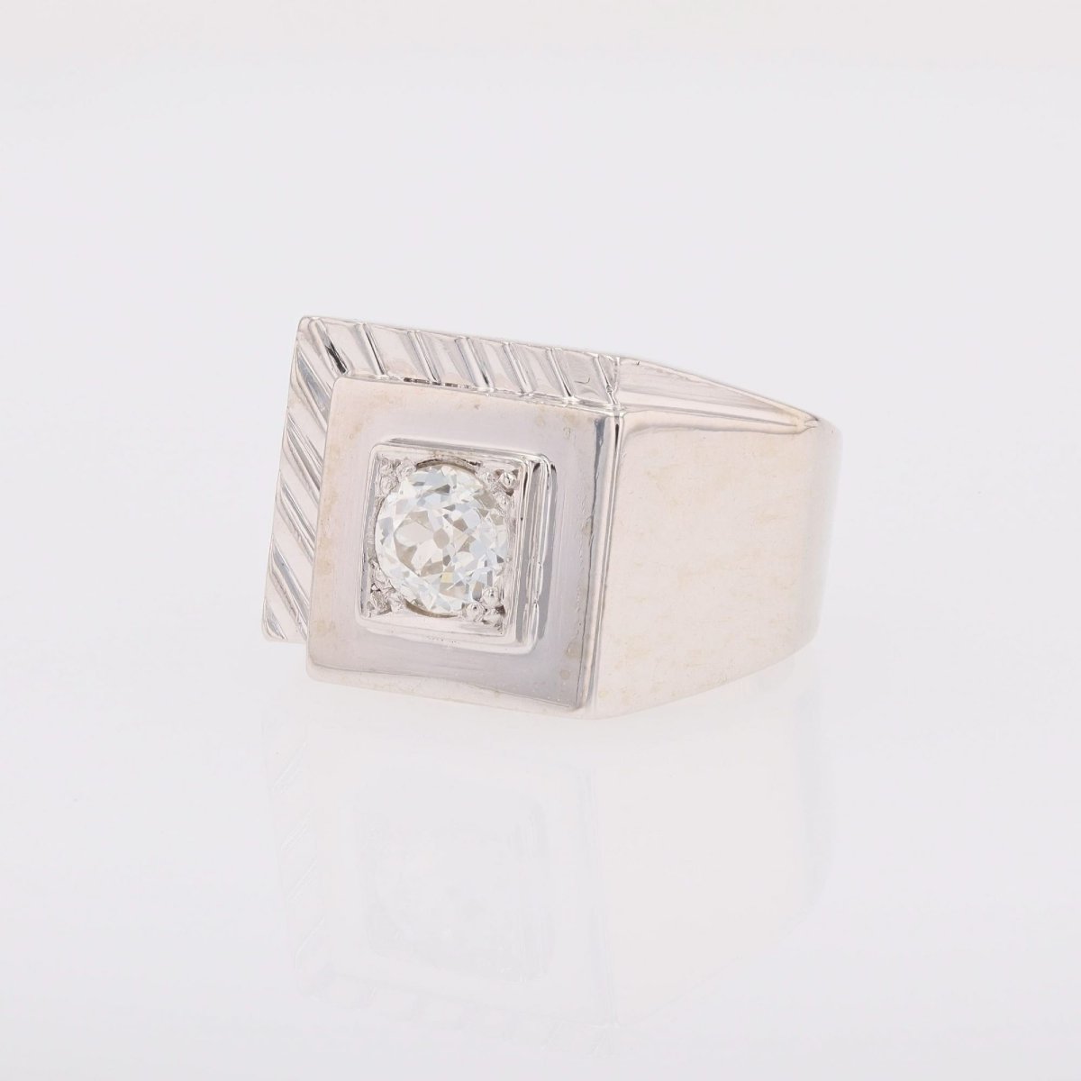 Vintage Platinum Diamond Signet Ring-photo-4