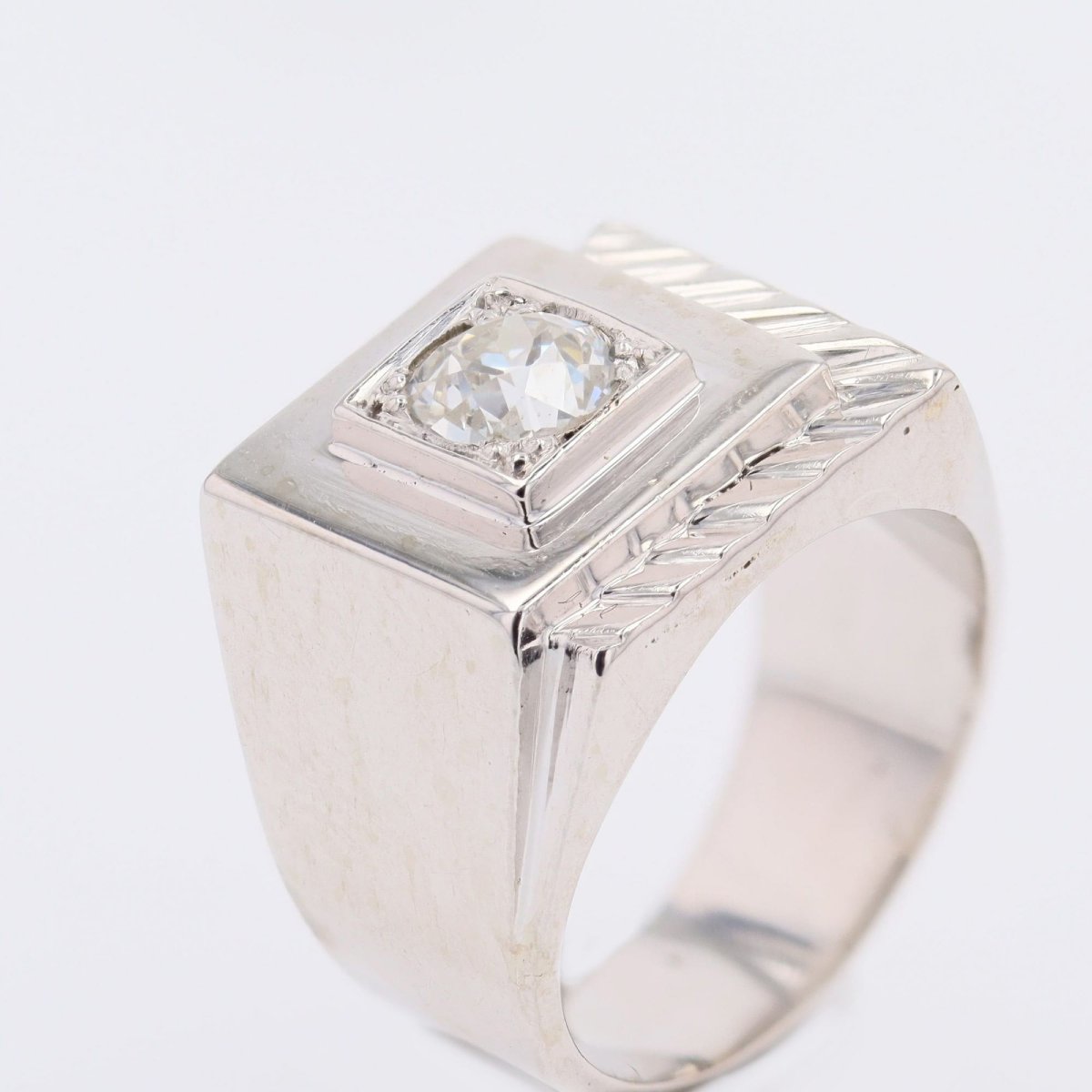Vintage Platinum Diamond Signet Ring-photo-1