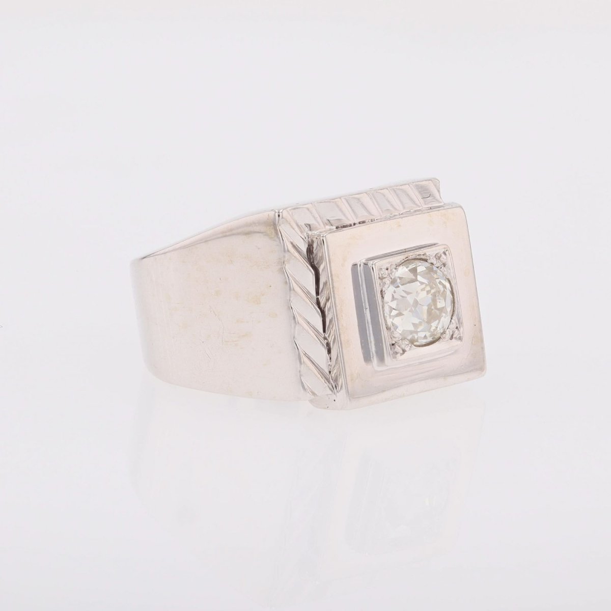 Vintage Platinum Diamond Signet Ring-photo-2