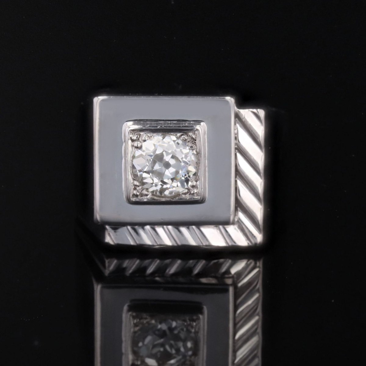 Vintage Platinum Diamond Signet Ring-photo-5
