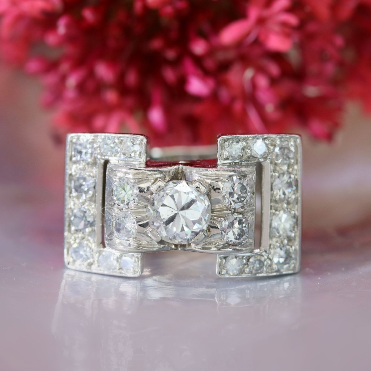 Art Deco Platinum Diamond Ring-photo-3