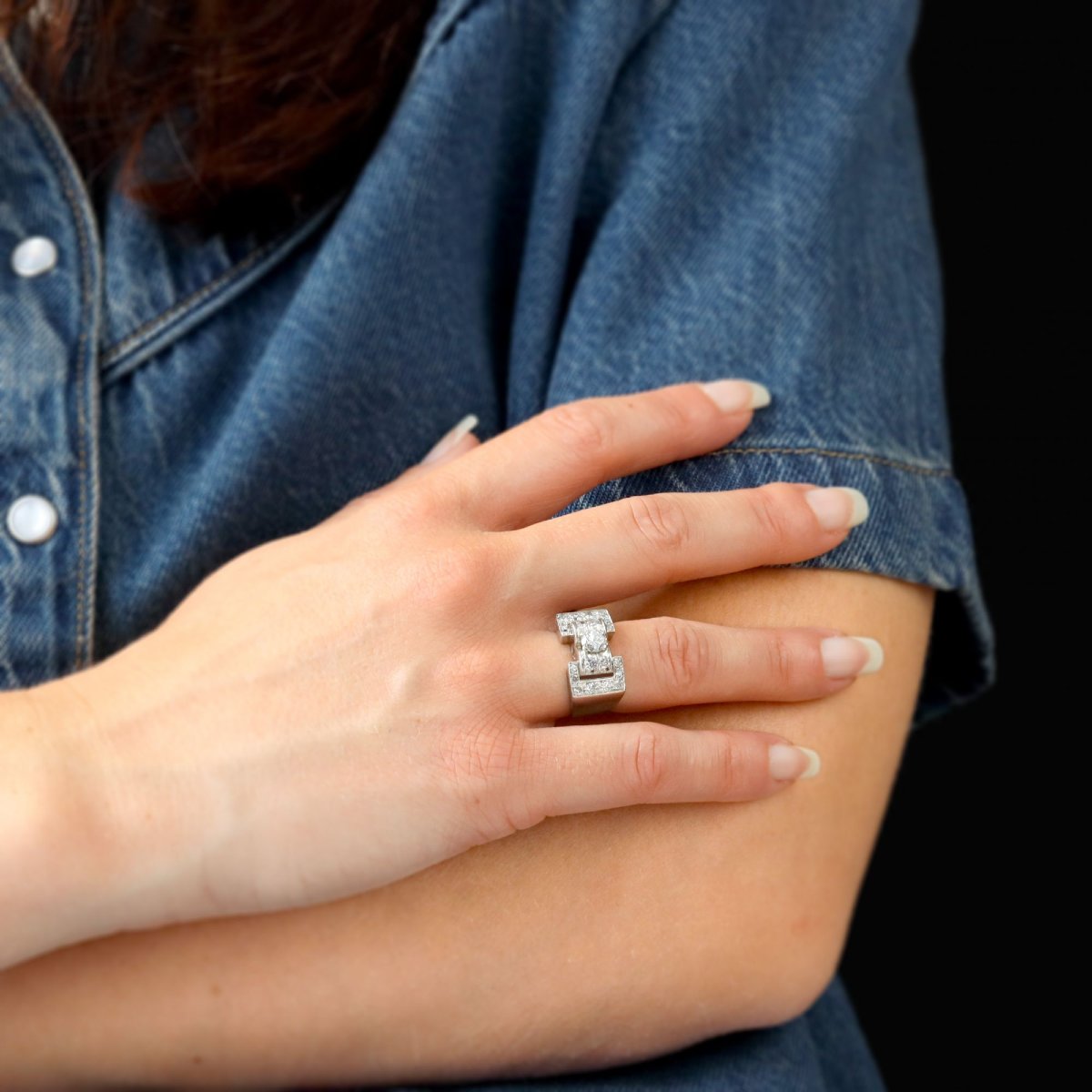 Art Deco Platinum Diamond Ring-photo-4