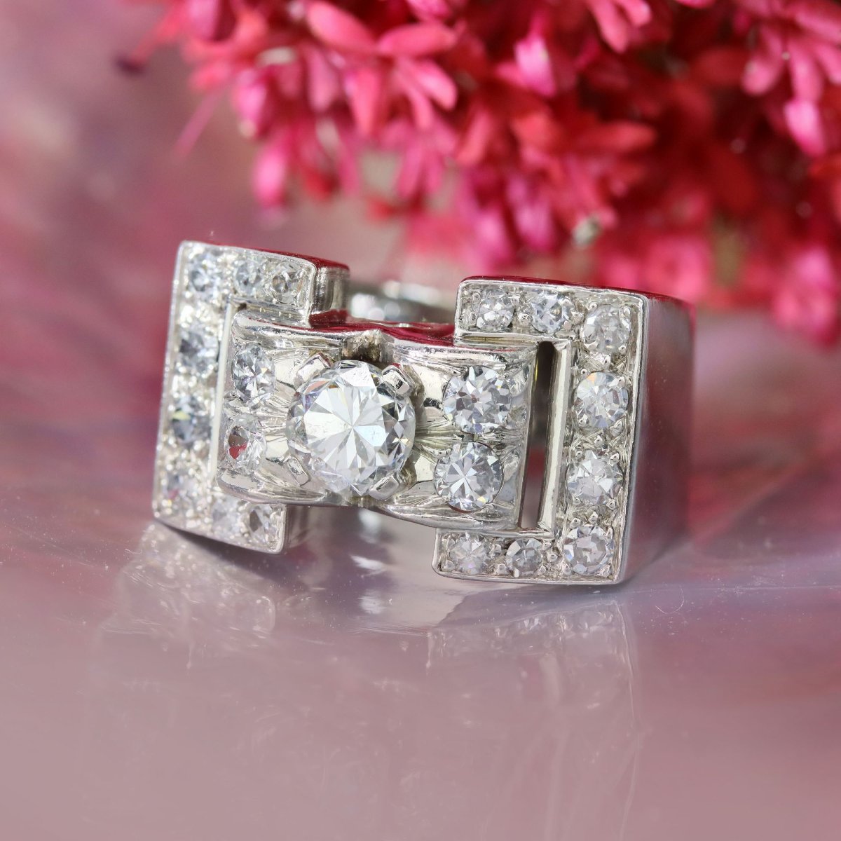 Art Deco Platinum Diamond Ring-photo-2