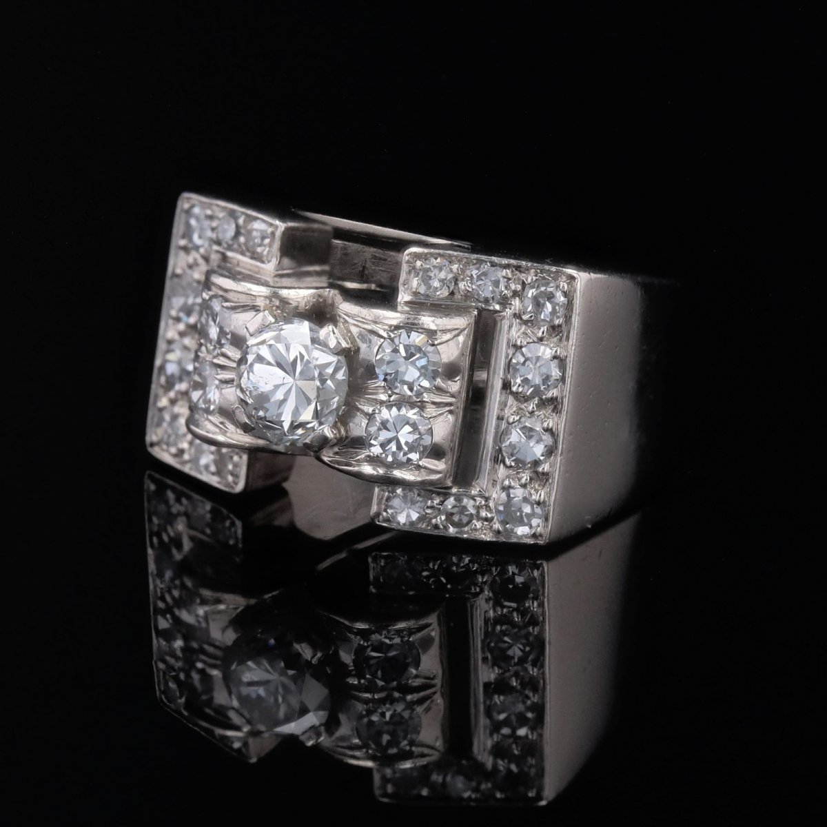 Art Deco Platinum Diamond Ring-photo-3