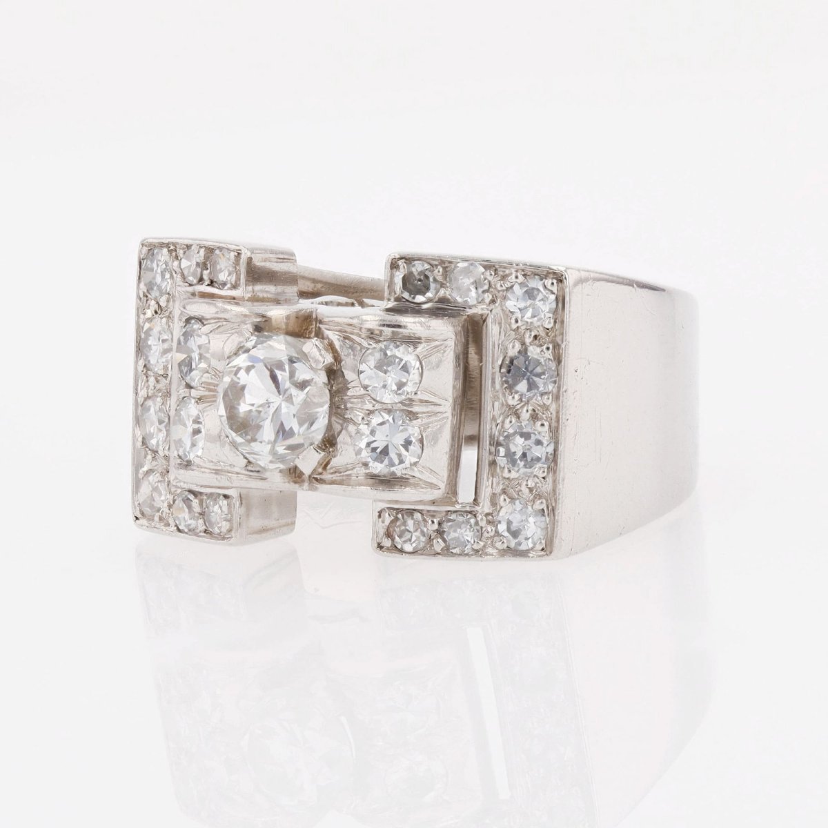 Art Deco Platinum Diamond Ring-photo-4