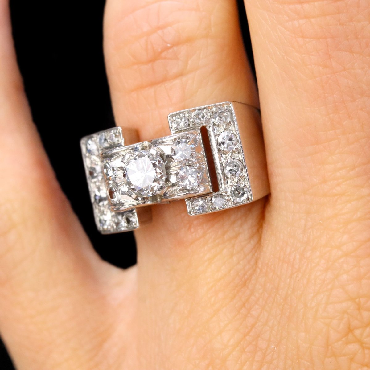 Art Deco Platinum Diamond Ring-photo-5