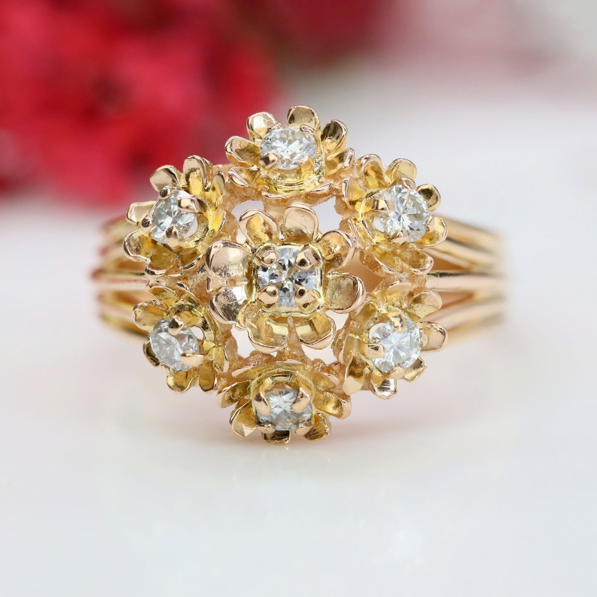 Vintage Yellow Gold Diamond Bouquet Ring-photo-3