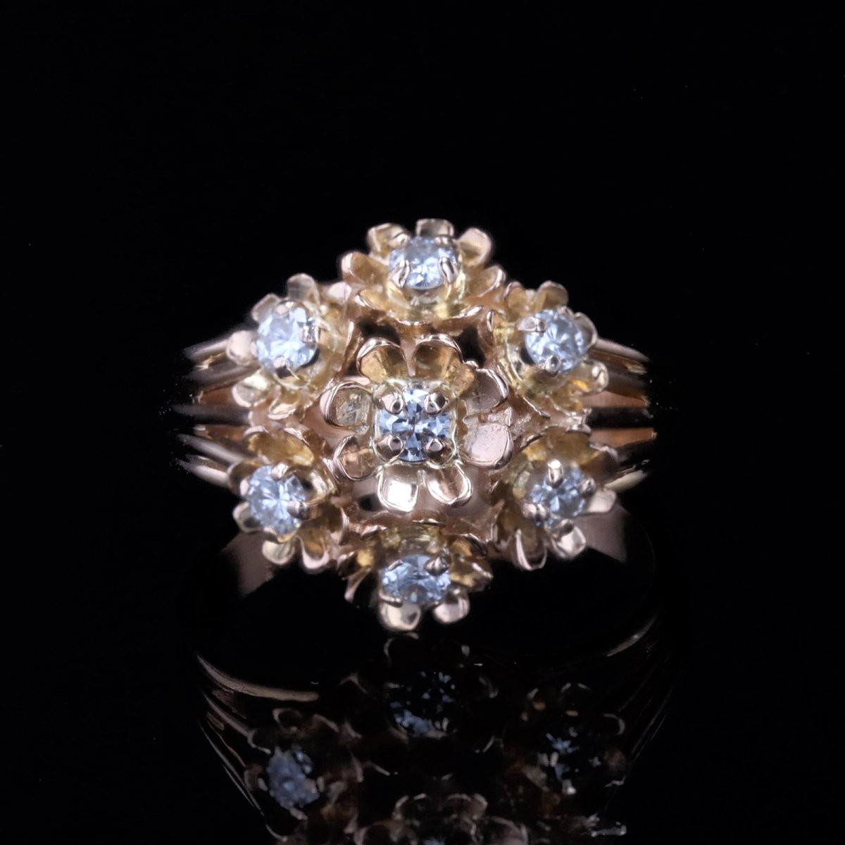 Vintage Yellow Gold Diamond Bouquet Ring-photo-1