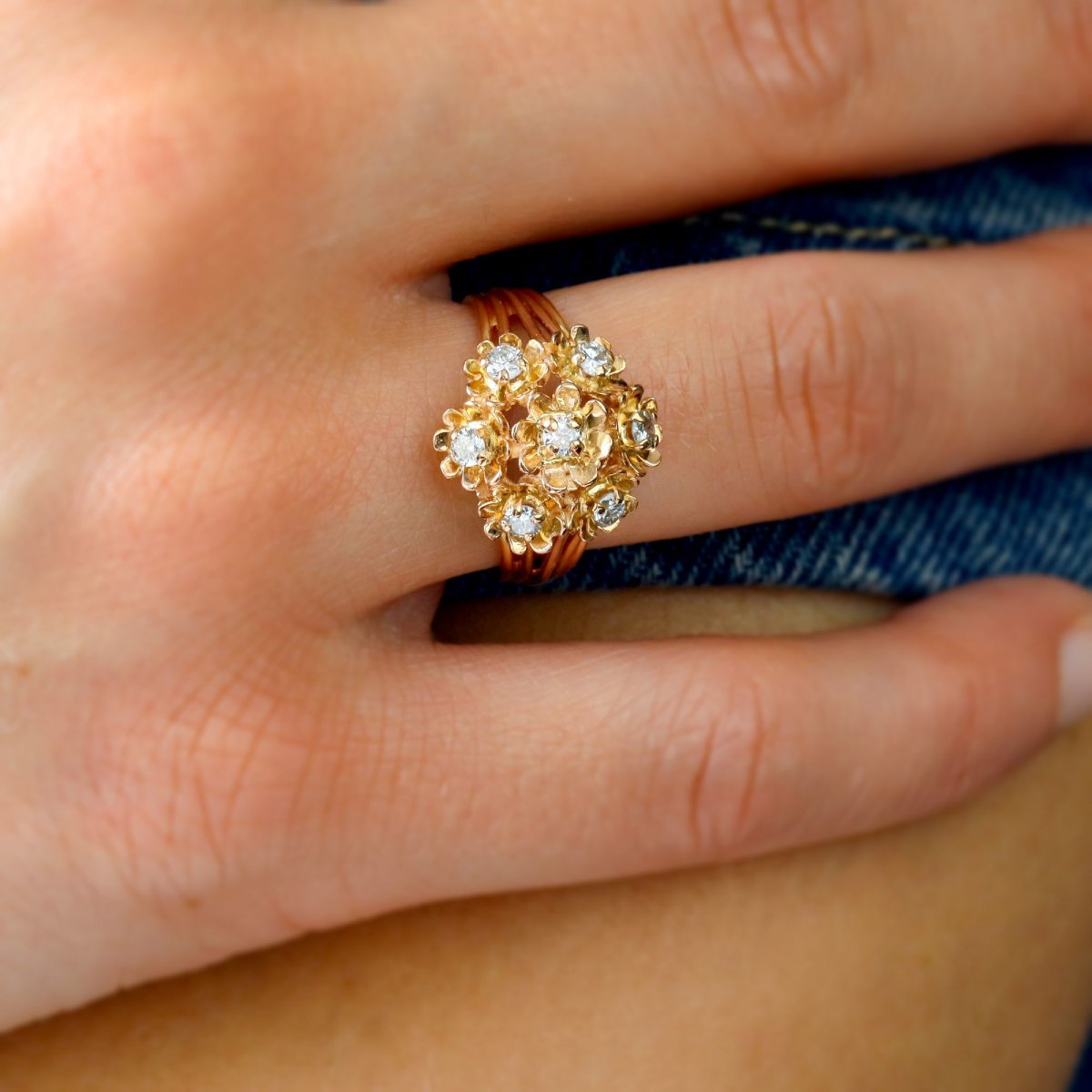 Vintage Yellow Gold Diamond Bouquet Ring-photo-2