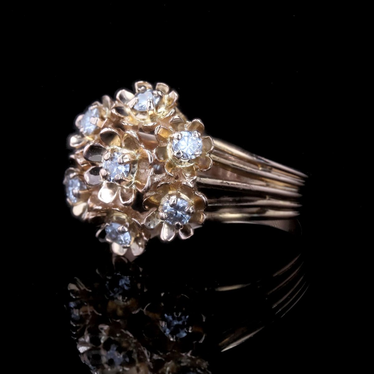 Vintage Yellow Gold Diamond Bouquet Ring-photo-3