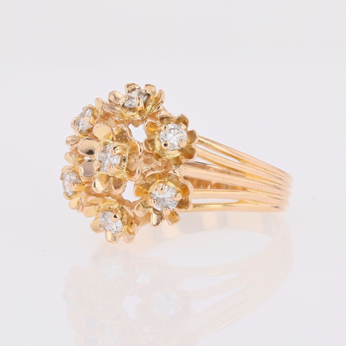 Vintage Yellow Gold Diamond Bouquet Ring-photo-4