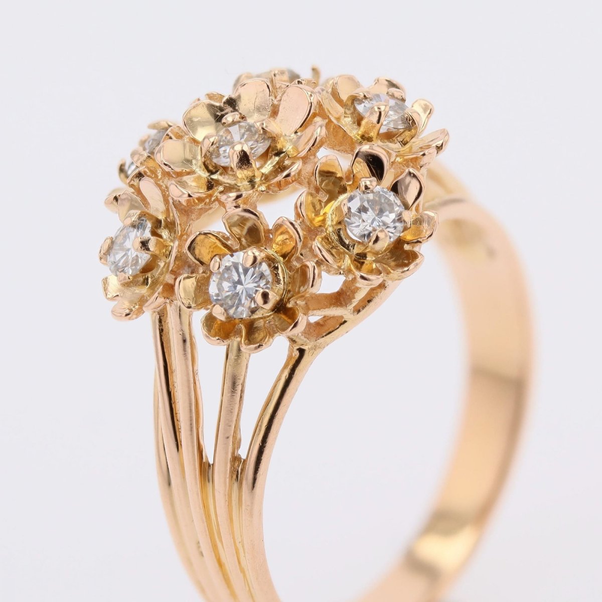 Vintage Yellow Gold Diamond Bouquet Ring-photo-5